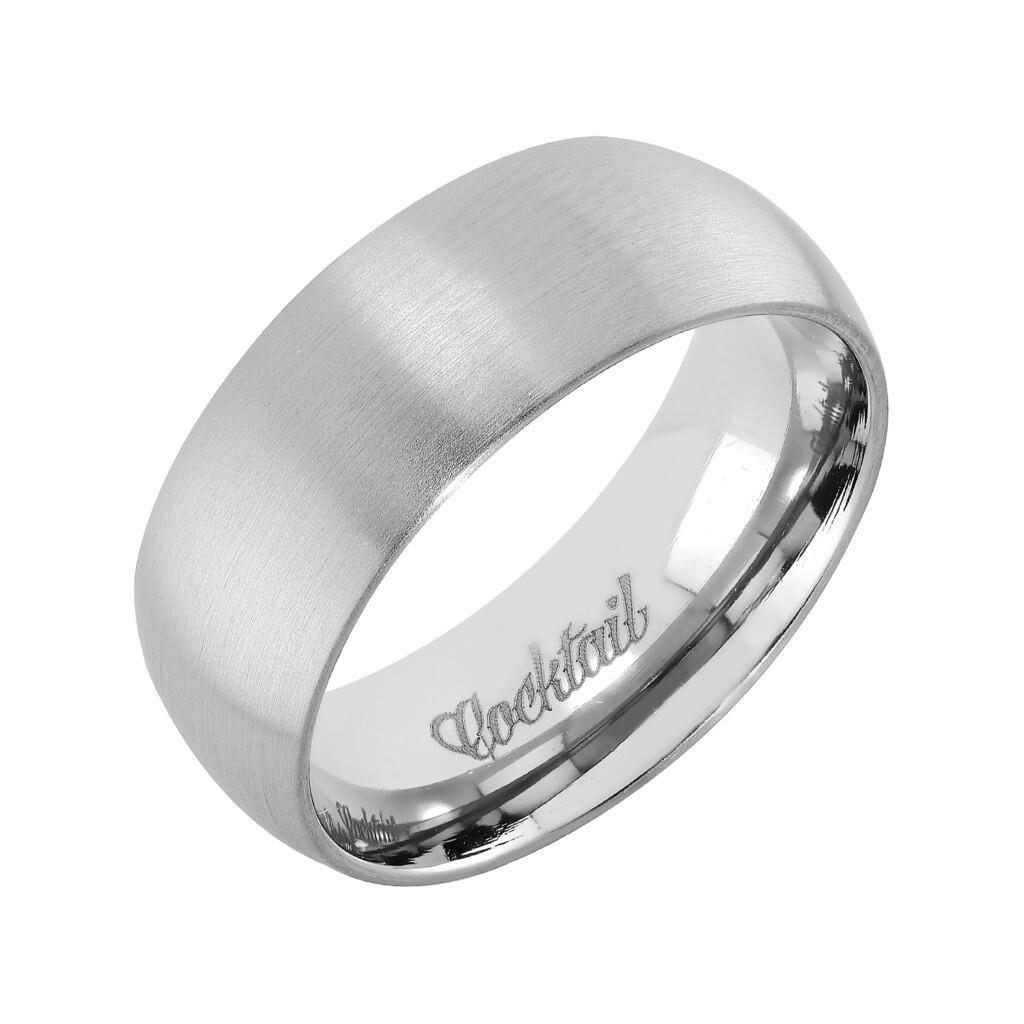 Metallinharmaa, 8mm tasaleveä titaanisormus pyöristetyllä rungolla. Sormuksen pinta on mattaharjattu rungon suuntaisesti.